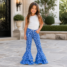 Load image into Gallery viewer, Blue Denim Leopard Bell Bottom Jeans