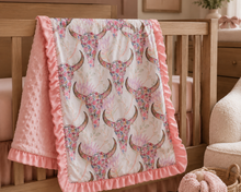 Load image into Gallery viewer, Floral Skull Minky Blanket