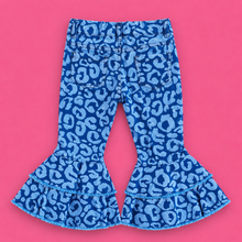 Load image into Gallery viewer, Blue Leopard Denim Bell Bottom Jeans