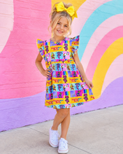 Load image into Gallery viewer, Retro Rainbow Brite Flutter Sleeve Dress