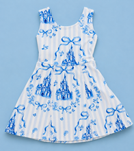 Load image into Gallery viewer, Girls Blue Fairytale Castle Skort Dress | Princess-Inspired Dress with Built-In Shorts
