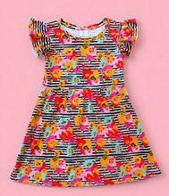 Load image into Gallery viewer, Black Stripes &amp; Floral Dress