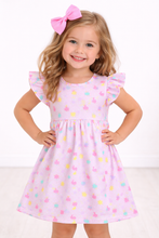 Load image into Gallery viewer, Pastel Bunny Print Girls Dress – Easter Spring Cotton Boutique Dress