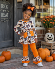 Load image into Gallery viewer, Candy Corn &amp; Bows Ruffle Pants Set