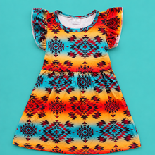 Load image into Gallery viewer, Southwest Aztec Flutter Sleeve Dress
