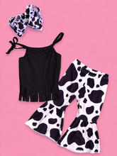 Load image into Gallery viewer, Cow Print Fringe Bell Bottom Set