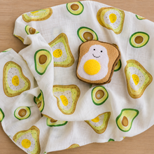 Load image into Gallery viewer, Mud Pie Avocado Toast Muslin Swaddle &amp; Rattle Baby Gift Set