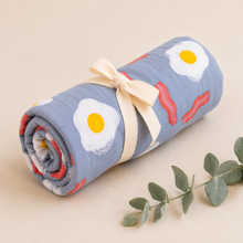 Load image into Gallery viewer, Eggs &amp; Bacon Swaddle and Rattle