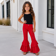 Load image into Gallery viewer, Red Distressed Bell Bottom Jeans
