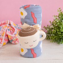 Load image into Gallery viewer, Eggs &amp; Bacon Swaddle and Rattle