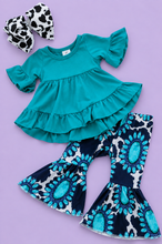 Load image into Gallery viewer, Turquoise Cow Bell Bottom Set