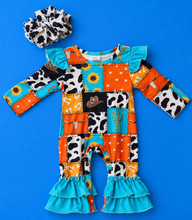 Load image into Gallery viewer, Sunflowers &amp; Cows Romper