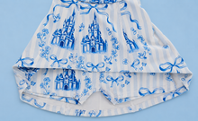 Load image into Gallery viewer, Girls Blue Fairytale Castle Skort Dress | Princess-Inspired Dress with Built-In Shorts