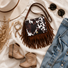 Load image into Gallery viewer, Kids Cow Print Fringe Purse