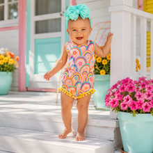 Load image into Gallery viewer, Groovy Rainbow Pom Pom Onesie