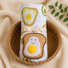 Load image into Gallery viewer, Mud Pie Avocado Toast Muslin Swaddle &amp; Rattle Baby Gift Set