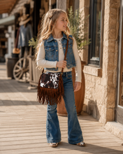 Load image into Gallery viewer, Kids Cow Print Fringe Purse