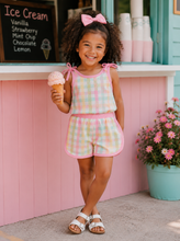 Load image into Gallery viewer, Pastel Gingham Plaid Shorts Set