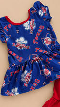 Load image into Gallery viewer, Girls Baseball Ruffle Short Set | Texas Rangers Game Day Boutique Outfit