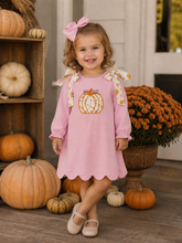 Load image into Gallery viewer, Embroidered Pink Pumpkin Scalloped Dress