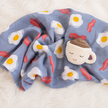 Load image into Gallery viewer, Eggs &amp; Bacon Swaddle and Rattle