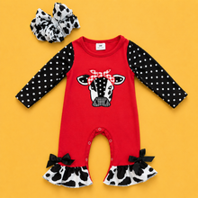 Load image into Gallery viewer, Cow Baby Girl Embroidered Romper