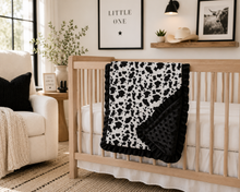 Load image into Gallery viewer, Black Cow Minky Baby Blanket