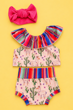 Load image into Gallery viewer, Girls Llama Serape Ruffle Bummies Set – Western Boutique Outfit