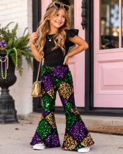 Load image into Gallery viewer, Mardi Gras Sequin Bell Bottoms