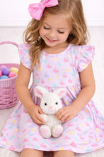 Load image into Gallery viewer, Pastel Bunny Print Girls Dress – Easter Spring Cotton Boutique Dress