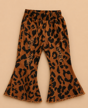 Load image into Gallery viewer, Leopard Denim Distressed Bell Bottoms