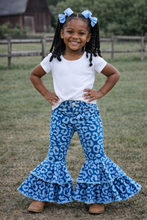 Load image into Gallery viewer, Blue Denim Leopard Bell Bottom Jeans