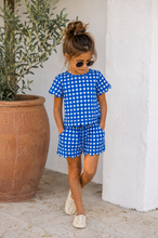 Load image into Gallery viewer, Blue Gingham Scallop Shorts Set