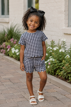 Load image into Gallery viewer, Black Gingham Scallop Shorts Set