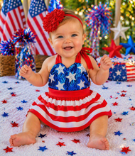 Load image into Gallery viewer, Stars and Stripes Skirted Halter Onesie