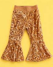 Load image into Gallery viewer, Gold Sequin Bell Bottoms