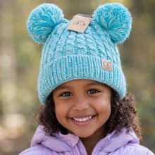 Load image into Gallery viewer, KIDS Multi Tone Double Pom Beanie