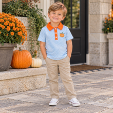 Load image into Gallery viewer, Blue Gingham Embroidered Pumpkin Shirt