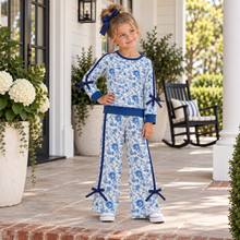 Load image into Gallery viewer, Blue Floral Toile Wide Leg Pants Set