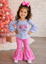 Load image into Gallery viewer, Pink Christmas Bell Bottom Set
