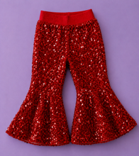 Load image into Gallery viewer, Red Sequin Bell Bottoms