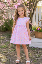 Load image into Gallery viewer, Pastel Bunny Print Girls Dress – Easter Spring Cotton Boutique Dress