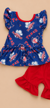 Load image into Gallery viewer, Girls Baseball Ruffle Short Set | Texas Rangers Game Day Boutique Outfit