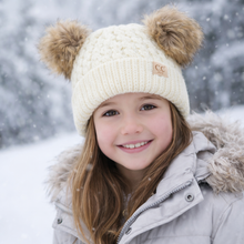 Load image into Gallery viewer, KIDS Cable Knit Double Fur Pom Beanie