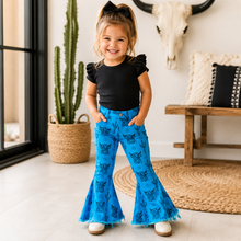 Load image into Gallery viewer, Highland Cow Blue Bell Bottom Jeans