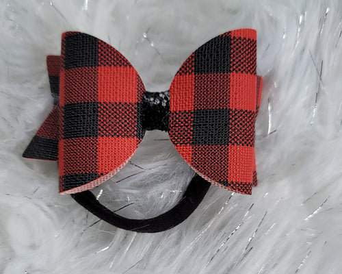 Buffalo Plaid Faux Leather Nylon Bow