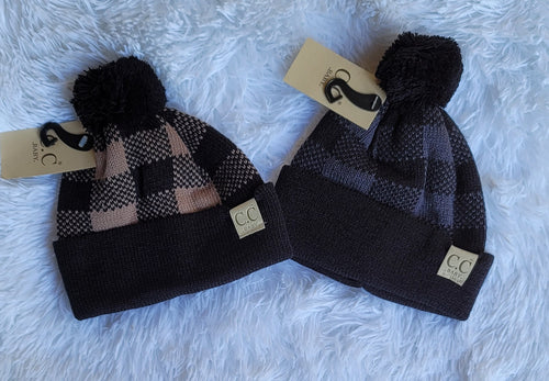 C.C. BABY Buffalo Plaid Pom Beanie