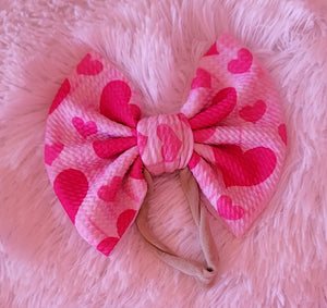 Pink Heart Nylon Bow