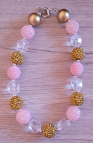 Pink & Gold Bead Bubblegum Necklace
