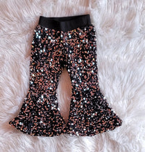 Load image into Gallery viewer, Black Sequin Bell Bottoms